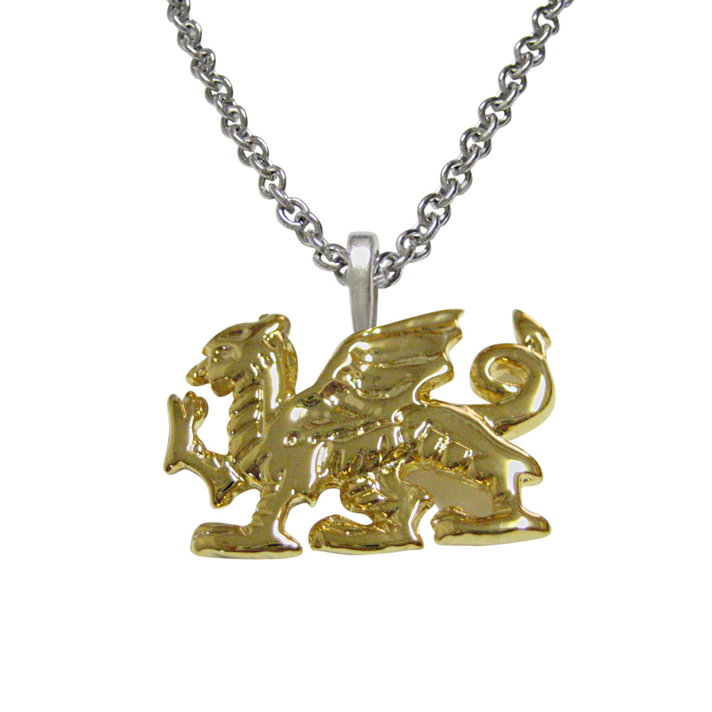 Gold Toned Welsh Dragon Pendant Necklace 30$